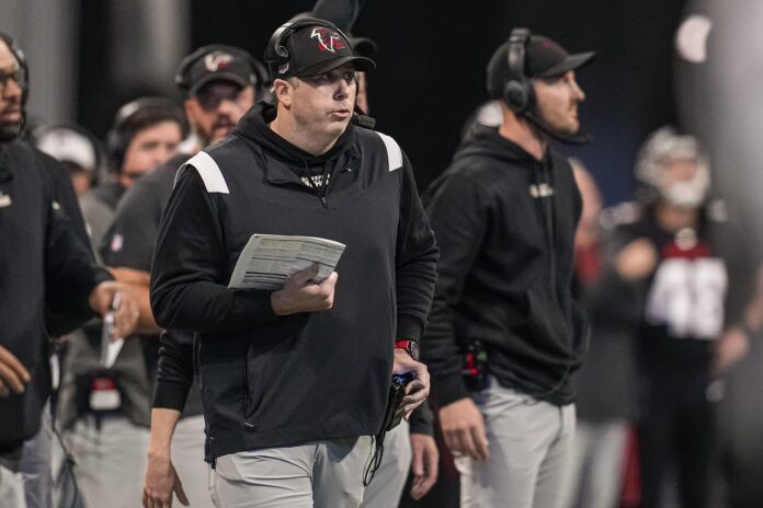 Atlanta Falcons head coach Arthur Smith on the sidelines during a game.