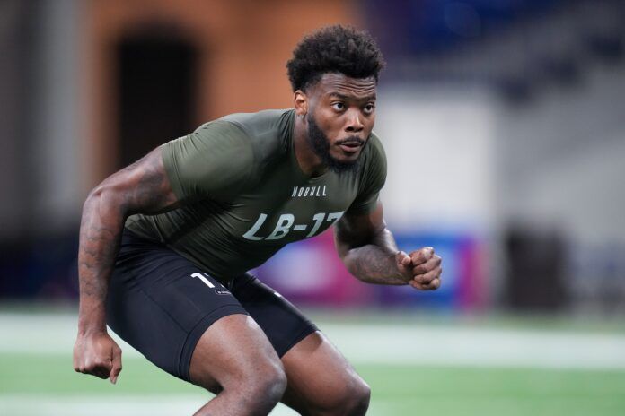 Ochaun Mathis (LB17) participates in drills during the NFL Combine at Lucas Oil Stadium.