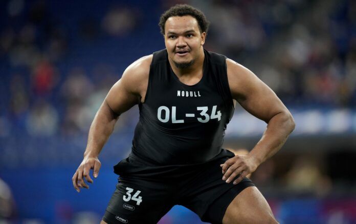 John Ojukwu (OL34) during the NFL Scouting Combine at Lucas Oil Stadium.