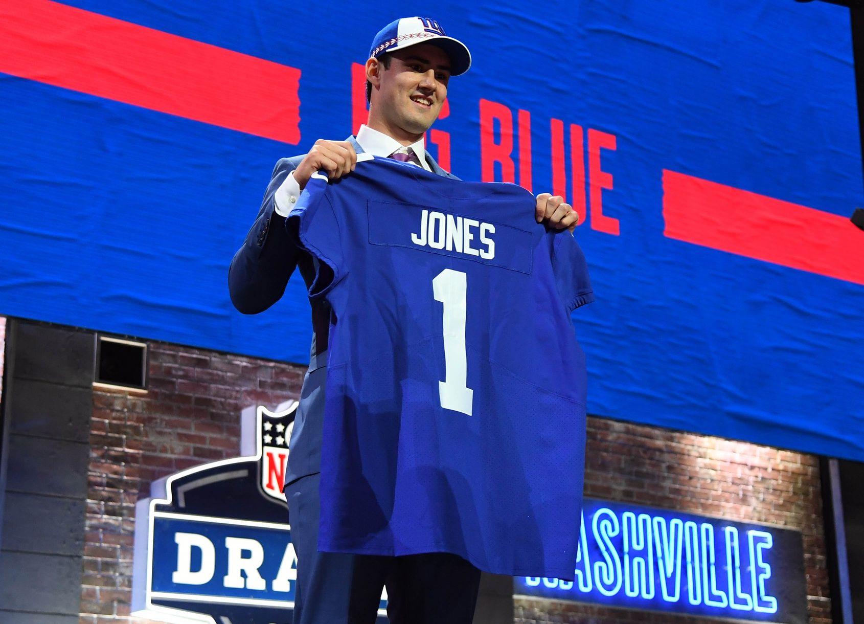 New York Giants QB Daniel Jones during his selection on draft night.