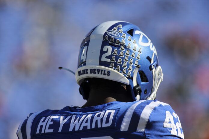 Duke Blue Devils linebacker Shaka Heyward (42) helmet during the first half of the game against the Miami Hurricanes.