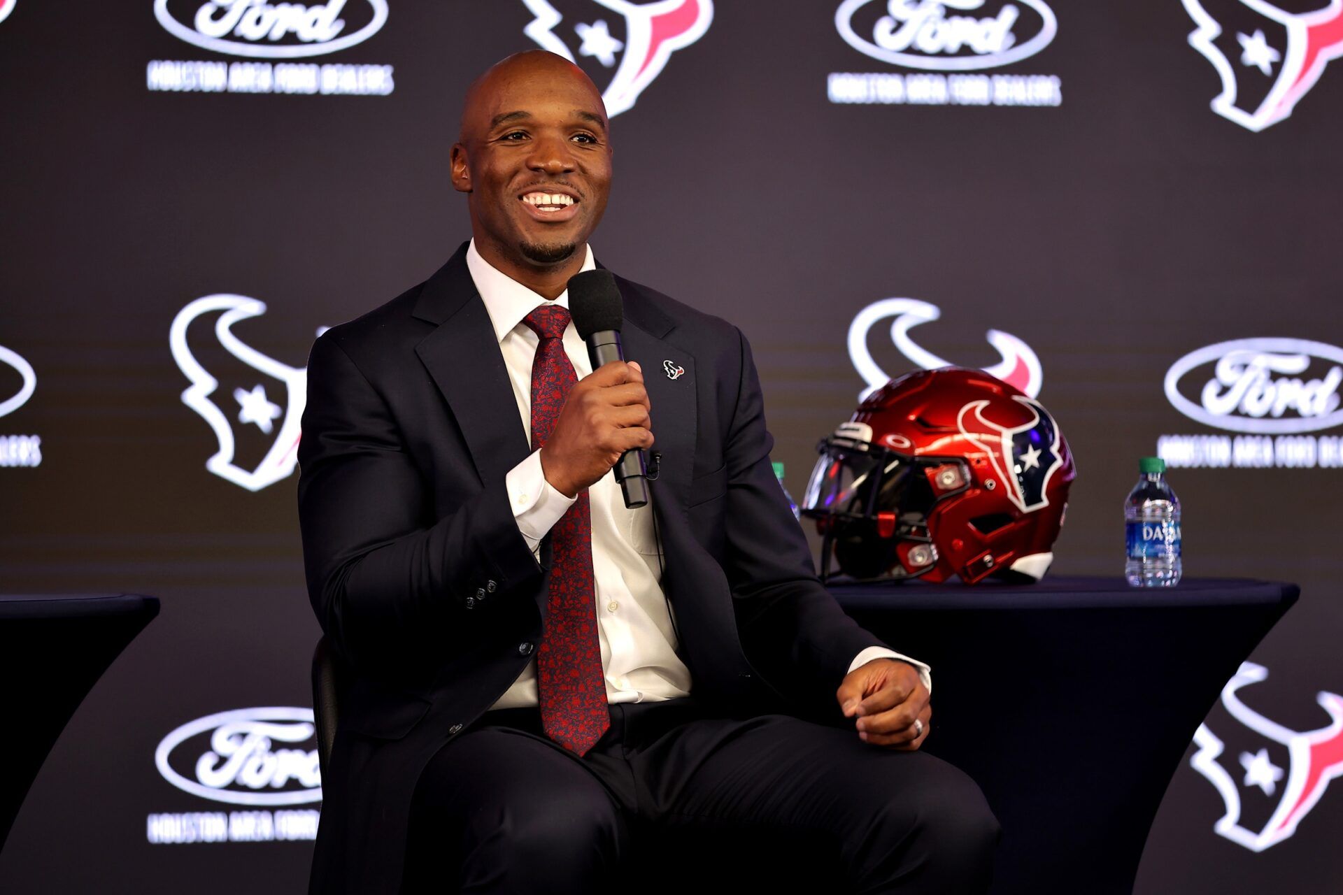 Demeco Ryans speaks to the media during his introductory press conference.