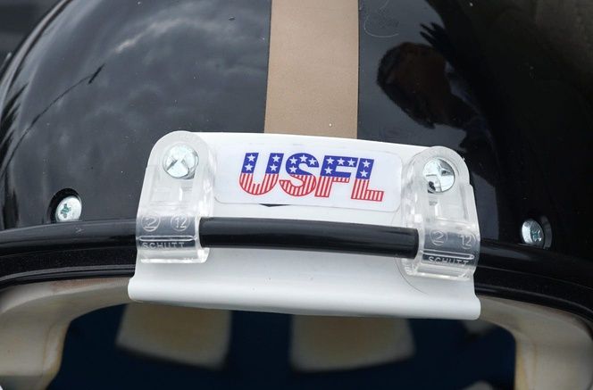 The USFL logo displayed on a helmet.