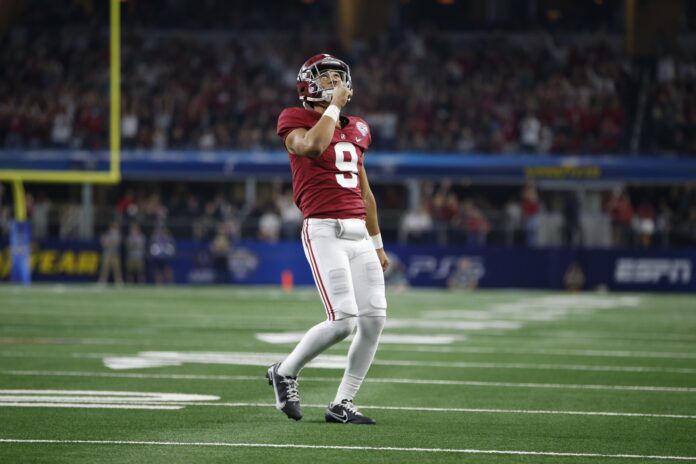 Bryce Young reacts after throwing a touchdown in the fourth quarter against the Cincinnati Bearcats.