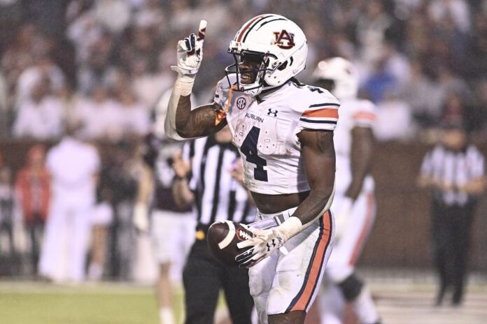 Tank Bigsby reacts after a touchdown against the Mississippi State Bulldogs.