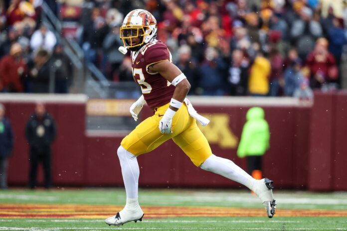 Minnesota DB Jordan Howden (23) reacts after a play.