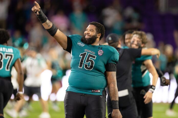 Jerrod Clark celebrates after the game against the Northern Illinois Huskies.