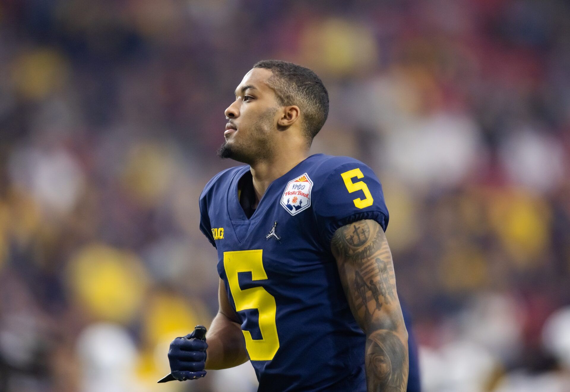 Michigan Wolverines defensive back DJ Turner (5) against the TCU Horned Frogs in the 2022 Fiesta Bowl at State Farm Stadium.