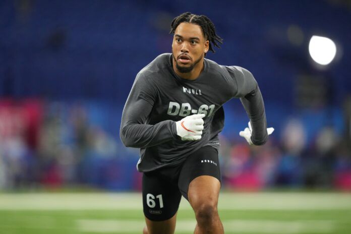 Jason Taylor II participates in drills at Lucas Oil Stadium.