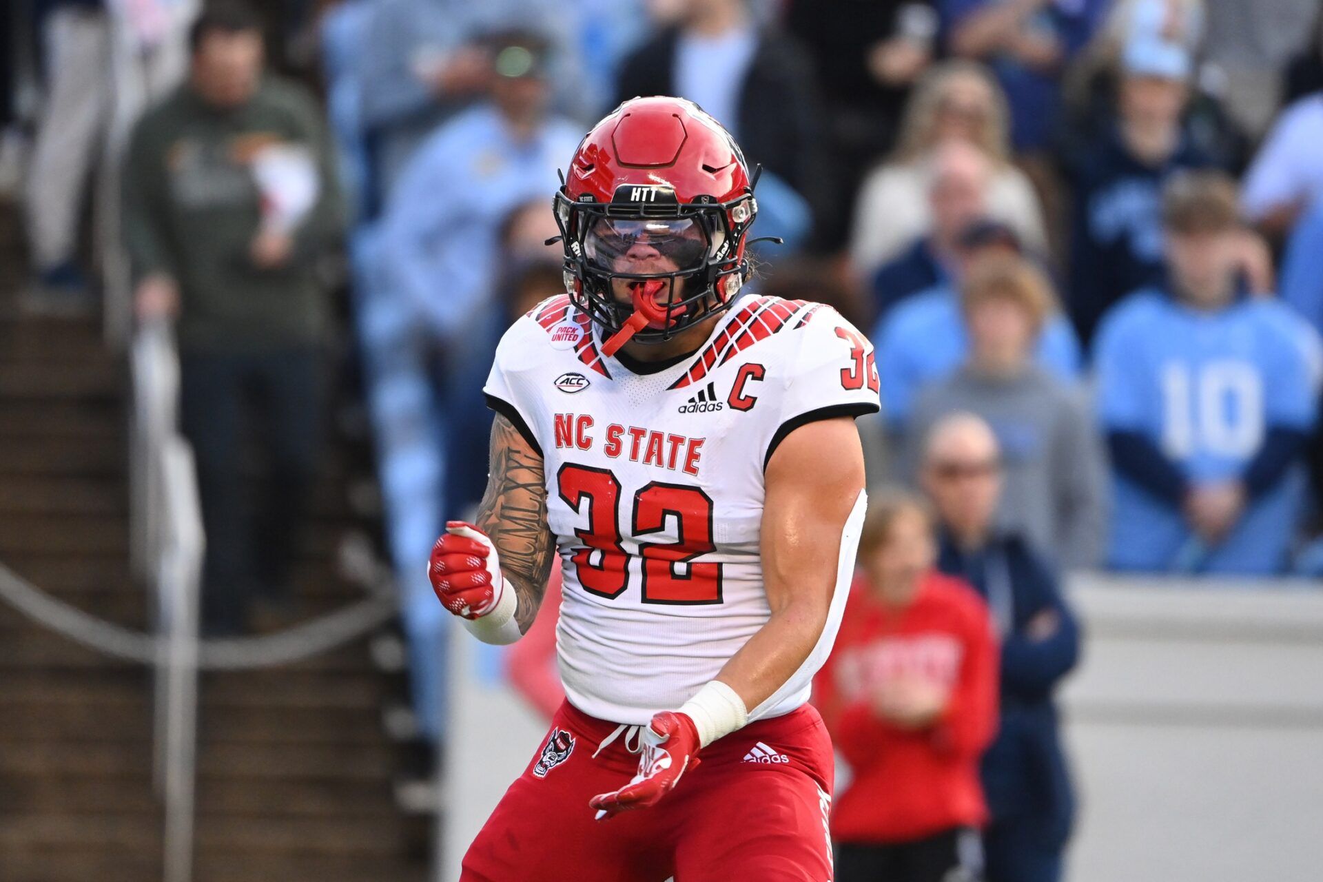 Drake Thomas reacts in the first quarter at Kenan Memorial Stadium.