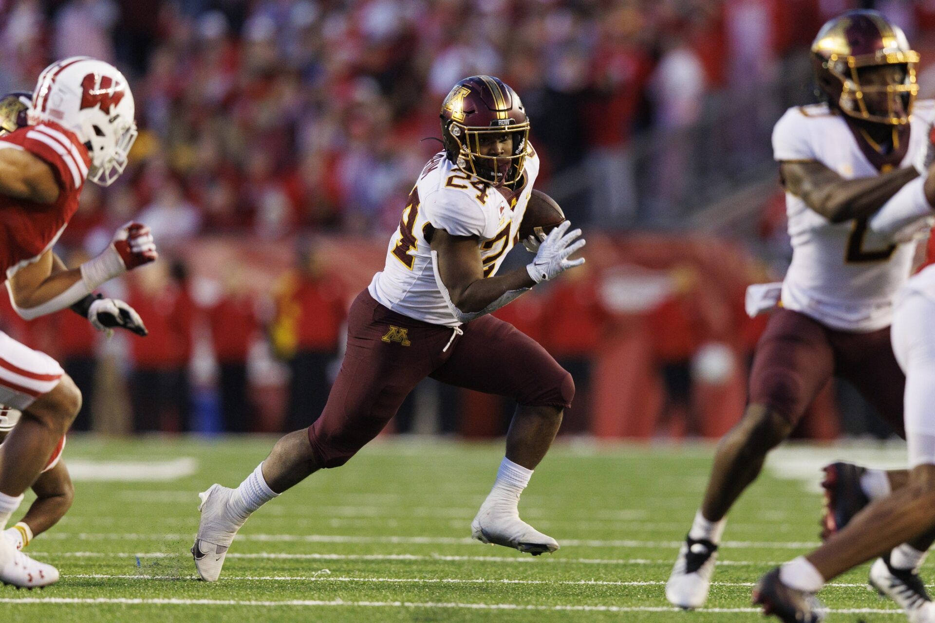 Minnesota Golden Gophers running back Mohamed Ibrahim (24) during the game against the Wisconsin Badgers at Camp Randall Stadium.