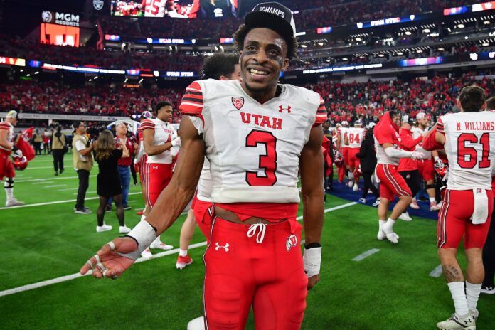 Utah linebacker Mohamoud Diabate (3) celebrates after a victory.