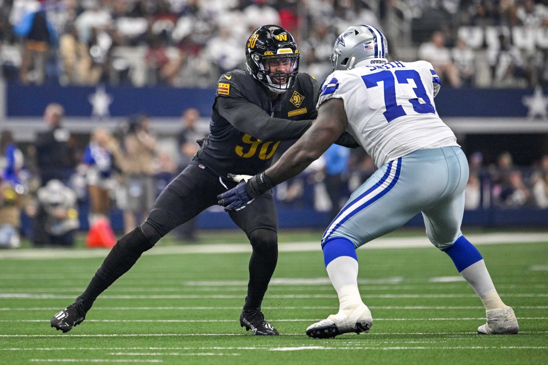 Tyler Smith (73) in action during the game between the Dallas Cowboys and the Washington Commanders.