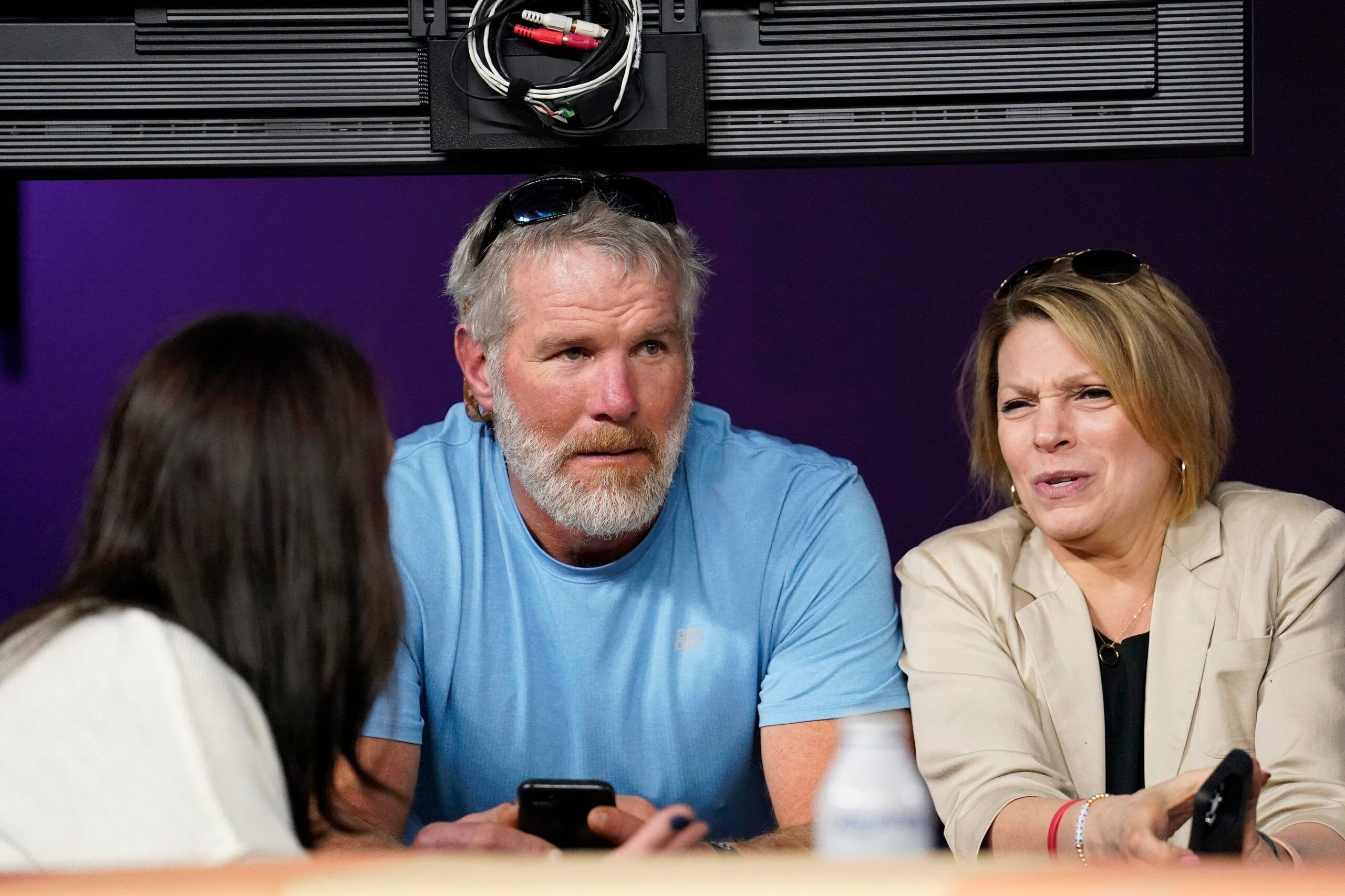 Brett Favre watches from a suite in the third quarter of Super Bowl 56 between the Cincinnati Bengals and the Los Angeles Rams at SoFi Stadium.