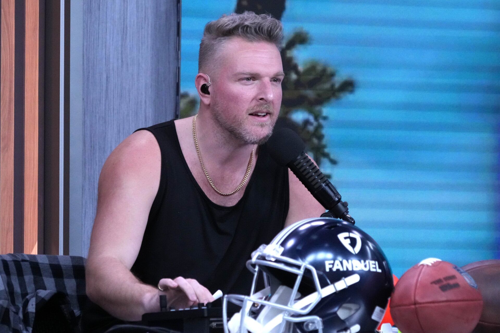 Pat McAfee on the FanDuel set of the Pat McAfee show.