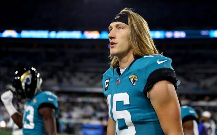 Jacksonville Jaguars QB Trevor Lawrence (16) before the team's Wild Card game against the Chargers.