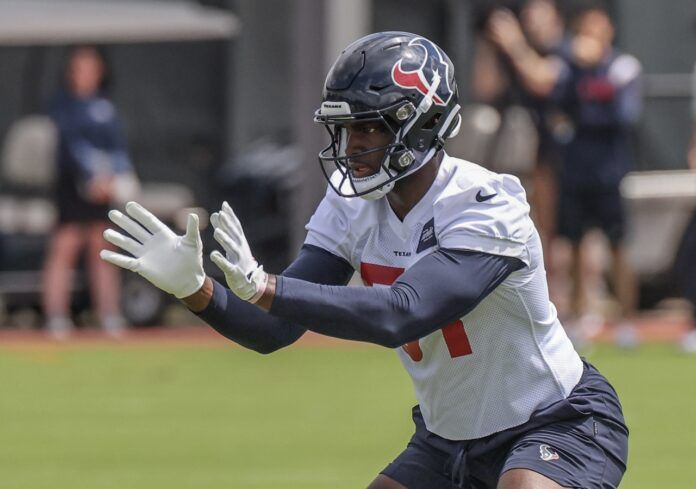 Houston Texans LB Will Anderson Jr. (51) participates in drills during rookie camp.