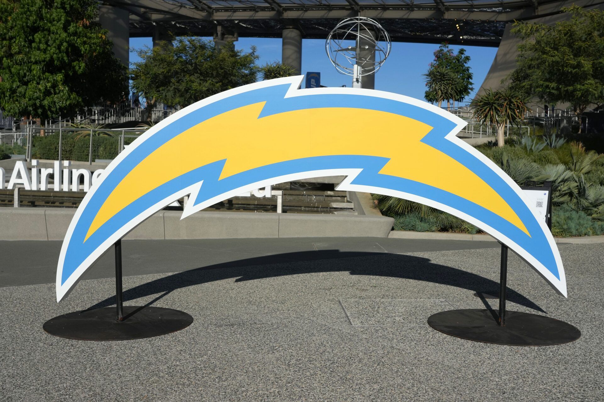 A Los Angeles Chargers bolt logo at SoFi Stadium.