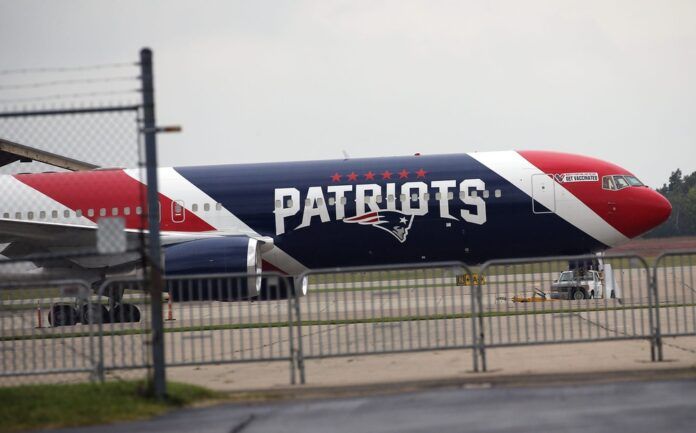 The New England Patriots plane arrived at the Pease Air National Guard Base.