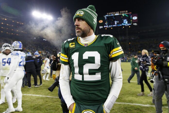 Former Green Bay Packers and new Jets quarterback Aaron Rodgers (12) following the game against the Detroit Lions at Lambeau Field.