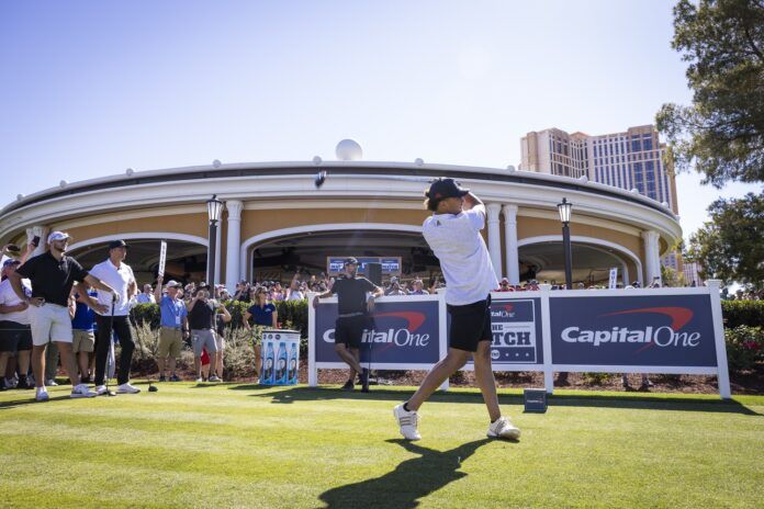 Kansas City Chiefs QB Patrick Mahomes tees off at The Match.