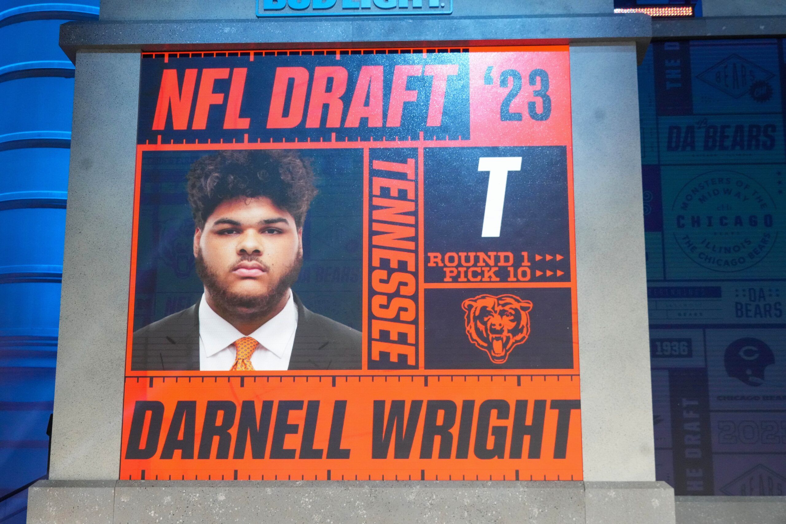 Darnell Wright is selected by the Chicago Bears tenth overall in the first round of the 2023 NFL Draft at Union Station. 