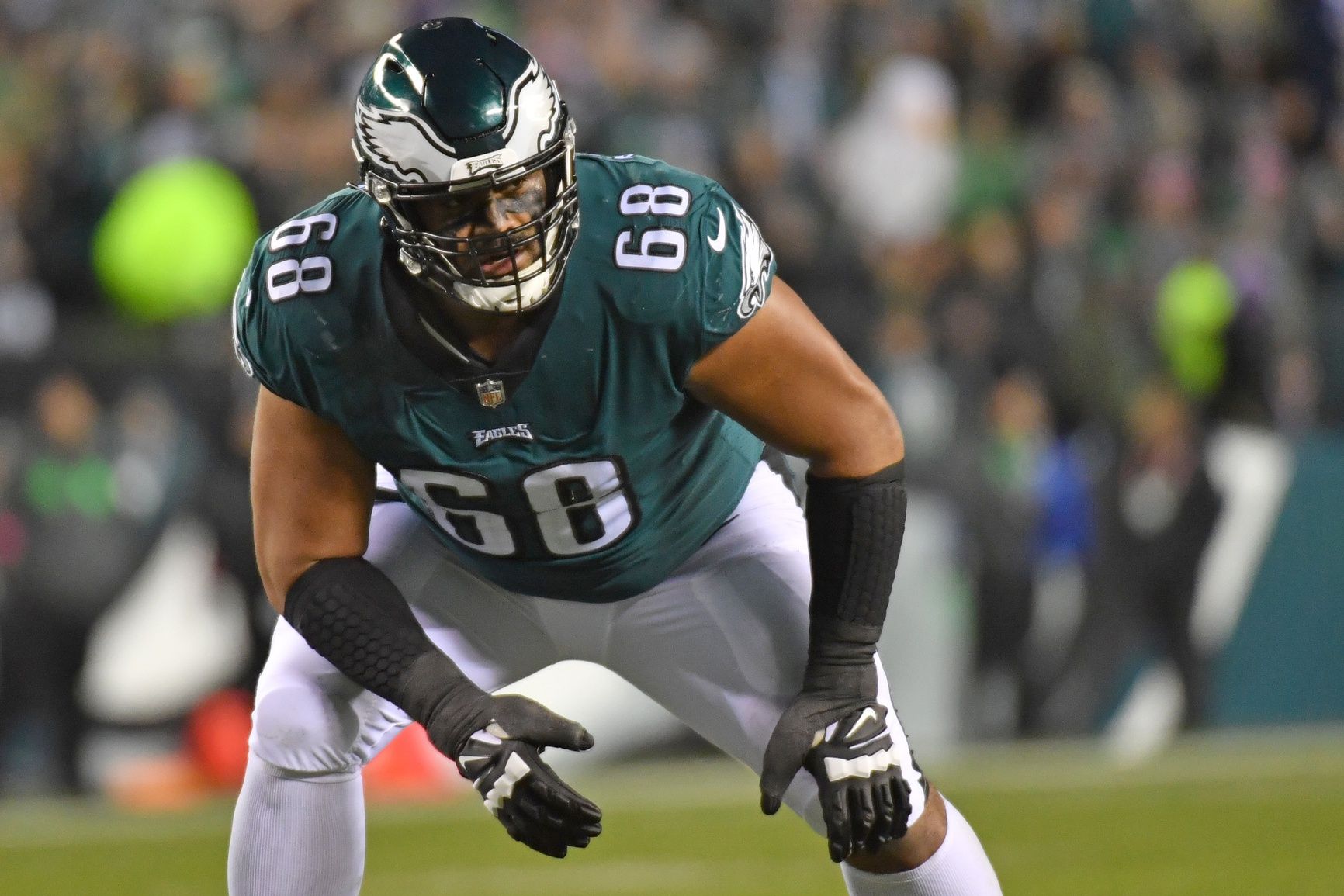 Philadelphia Eagles offensive tackle Jordan Mailata (68) against the New York Giants during an NFC divisional round game at Lincoln Financial Field.