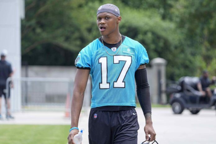 DJ Chark (17) on the way to practice during the Carolina Panthers minicamp.