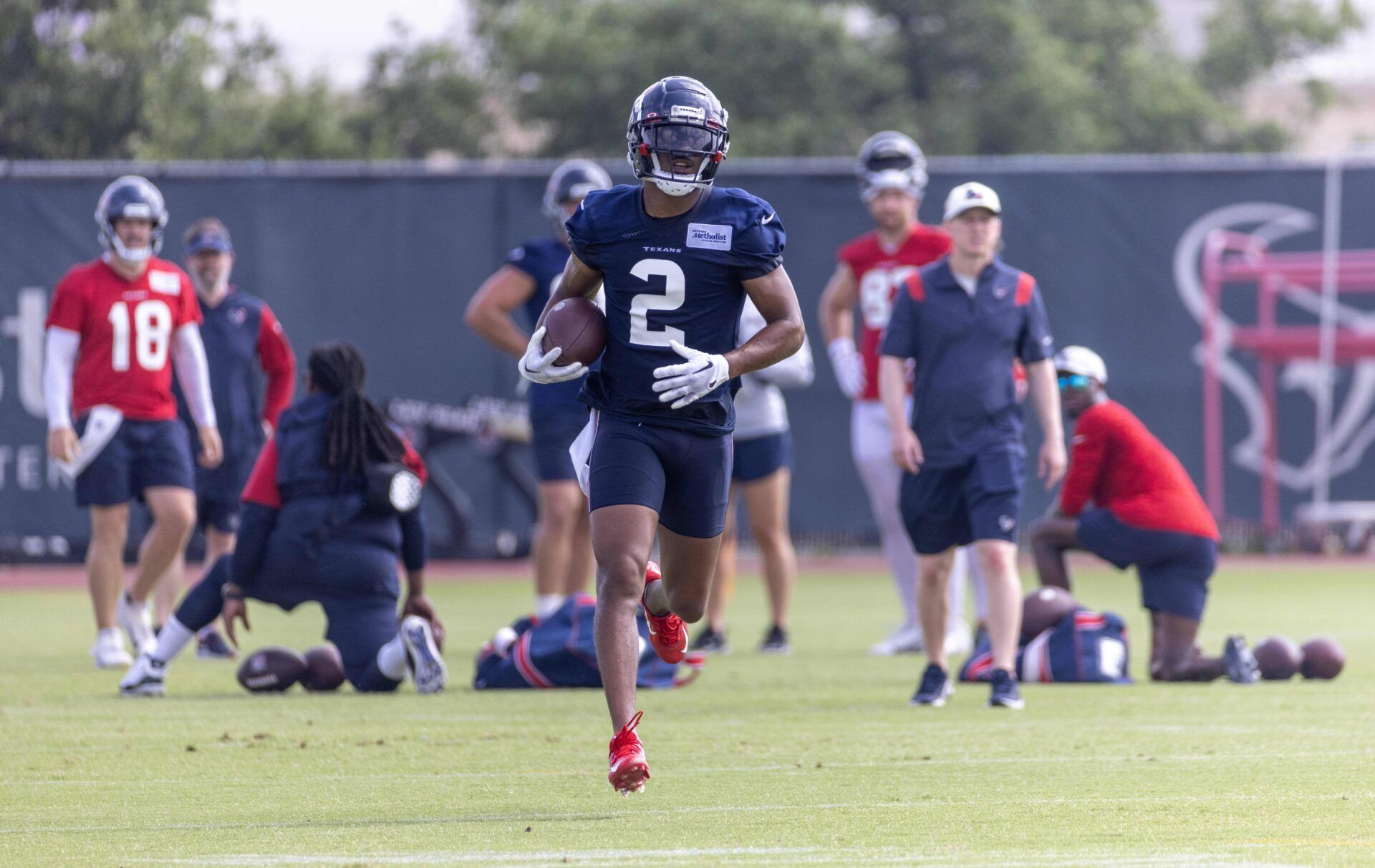 Robert Woods (2) runs after a catch during the Texans minicamp at the Houston Texans Methodist Training Center.