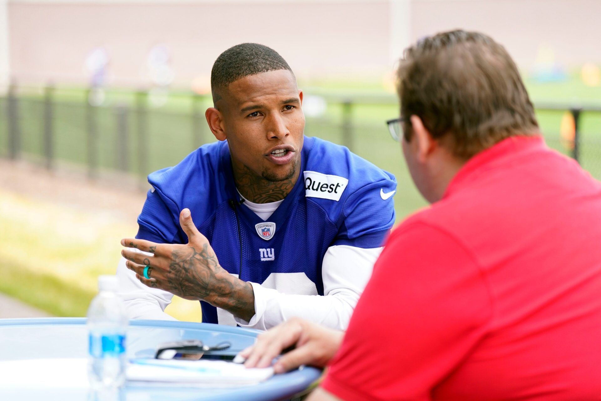 Darren Waller talks to NorthJersey.com's Art Stapleton for an episode of the ALL IN with Art Stapleton podcast at the Giants training center in East Rutherford.