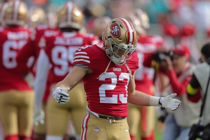 Christian McCaffrey (23) during the game against the Miami Dolphins at Levi's Stadium.