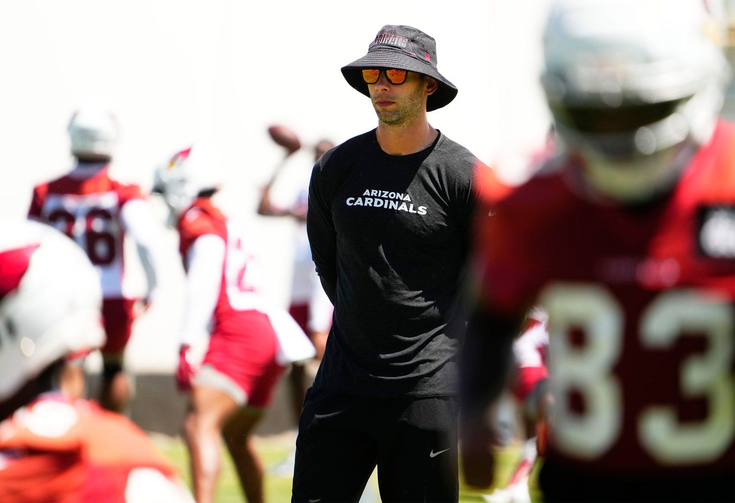 Jonathan Gannon during organized team activities on June 1, 2023, at Cardinals Dignity Health Training Center in Tempe.