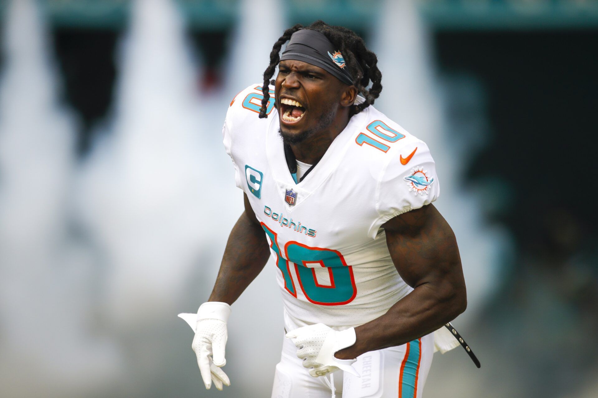 Tyreek Hill (10) takes the field prior to a game against the Houston Texans at Hard Rock Stadium.