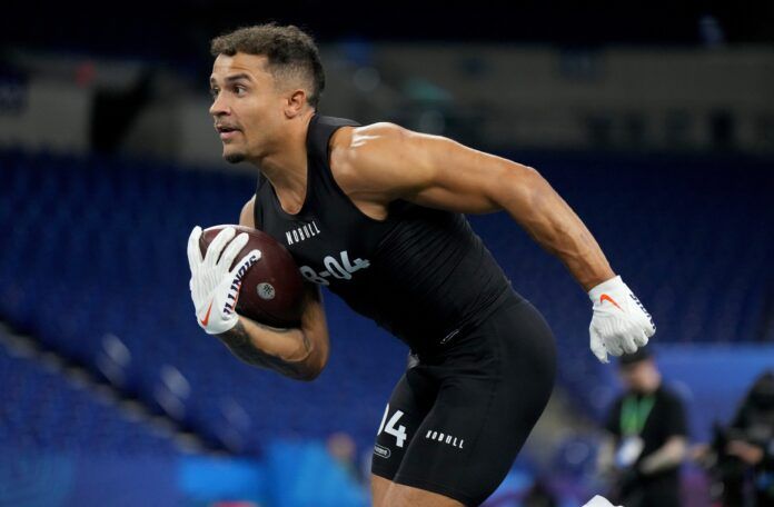 Chase Brown (RB04) during the NFL Scouting Combine at Lucas Oil Stadium.