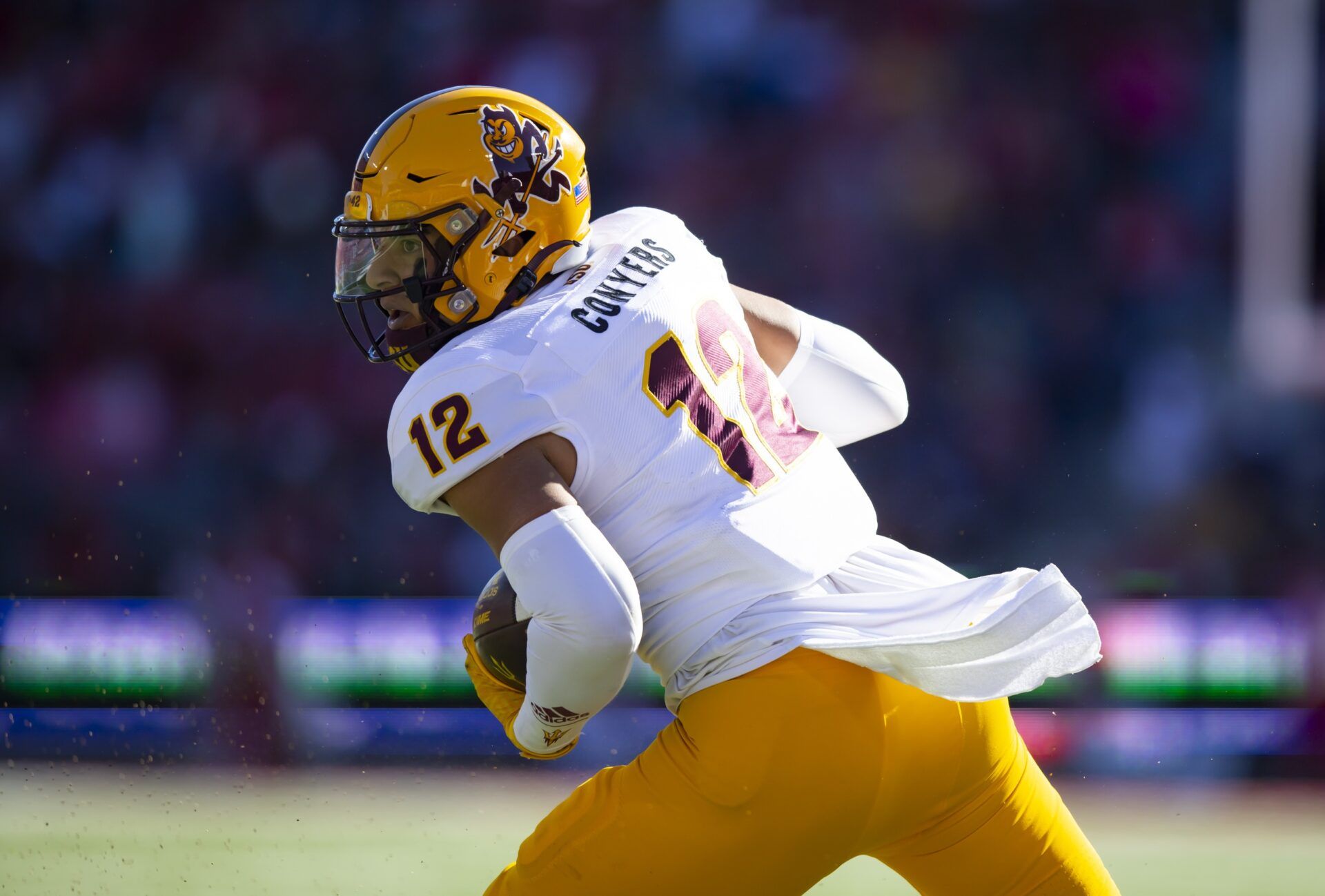 Arizona State Sun Devils TE Jalin Conyers (12) runs with the ball against the Arizona Wildcats.