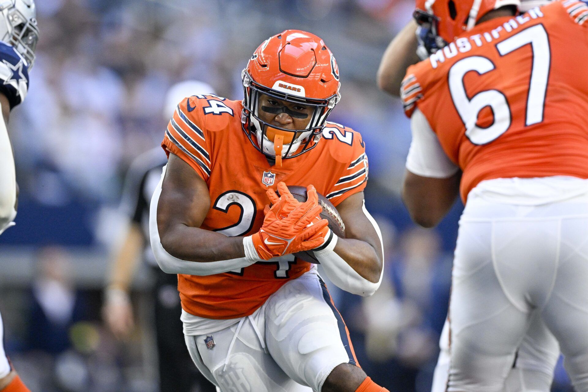 Khalil Herbert (24) in action during the game between the Dallas Cowboys and the Chicago Bears at AT&T Stadium.