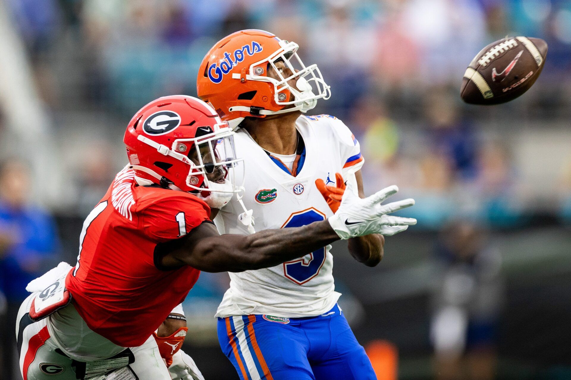 Florida Gators CB Jason Marshall Jr. (3) breaks up a pass against the Georgia Bulldogs.