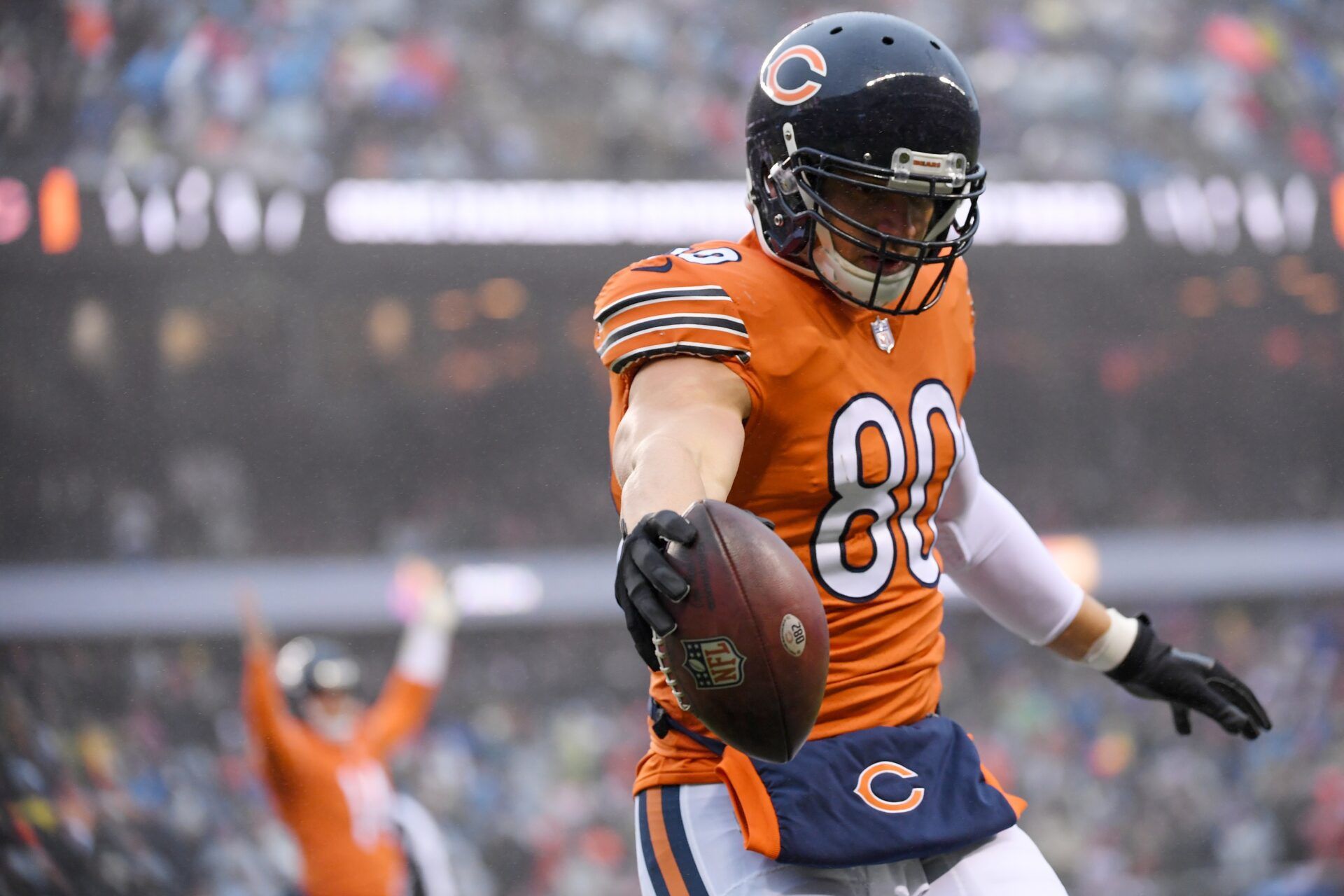 Tight end Jimmy Graham (80) scores a touchdown as a member of the Chicago Bears.