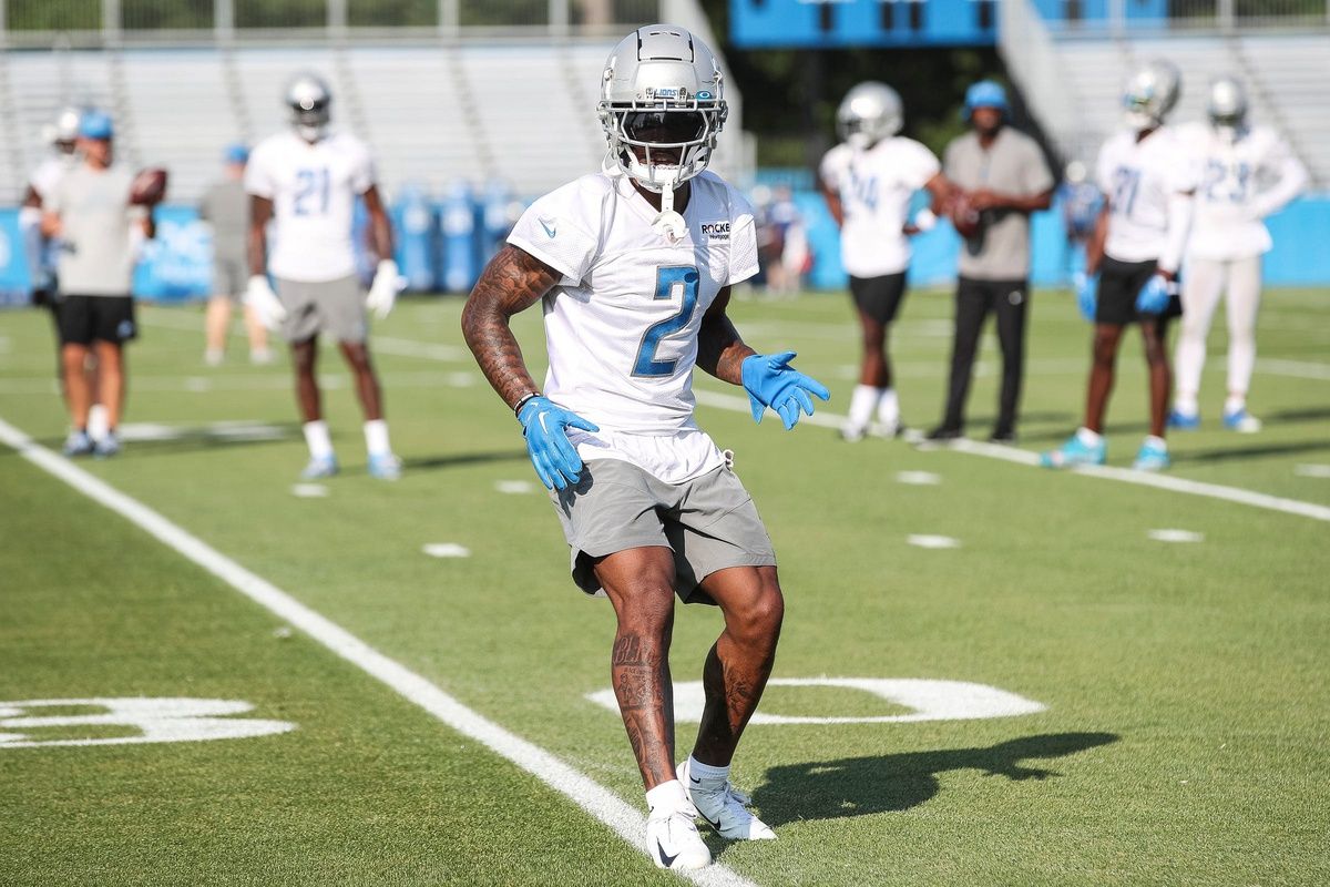 Detroit Lions DB C.J. Gardner-Johnson during drills at the team's camp.