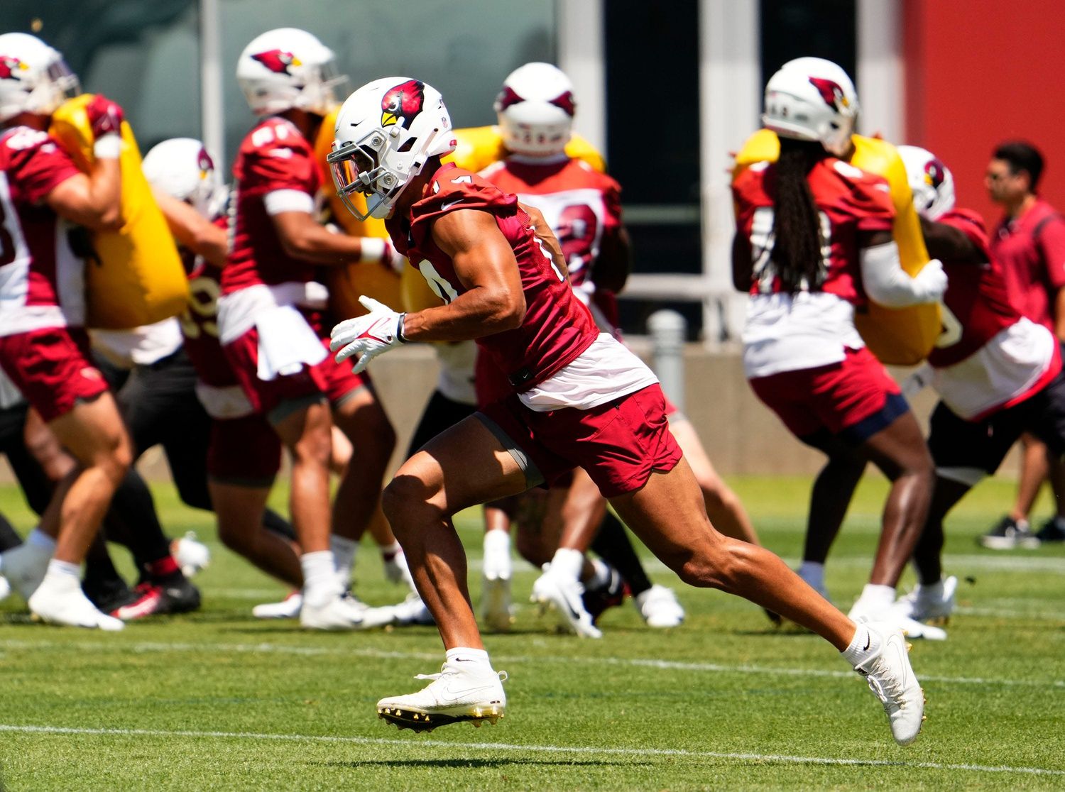 Michael Wilson (14) during organized team activities at Dignity Health Arizona Cardinals Training Center.