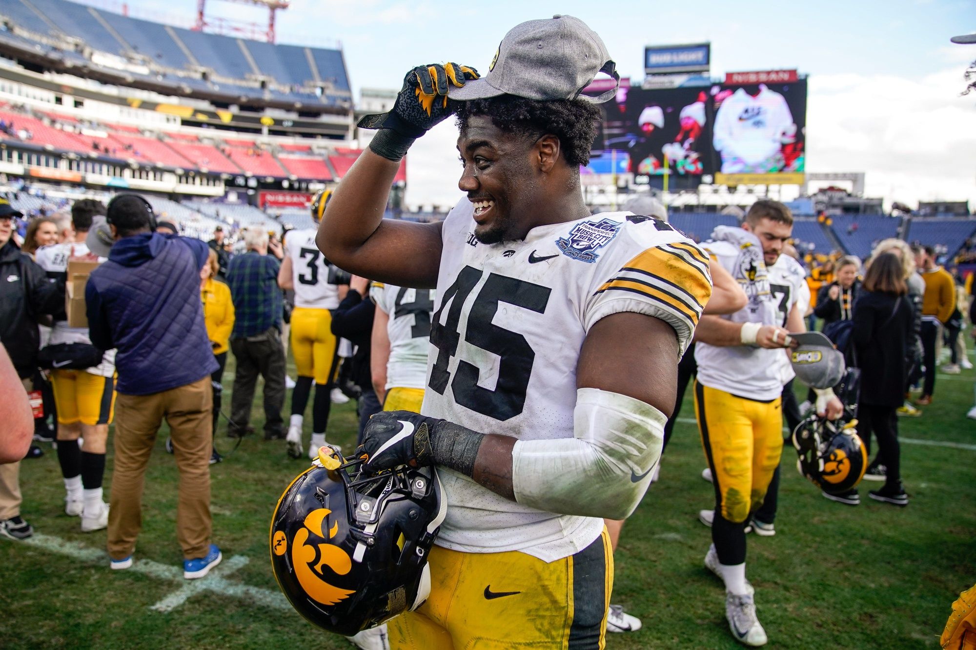 Deontae Craig (45) celebrates after defeating Kentucky the TransPerfect Music City Bowl.