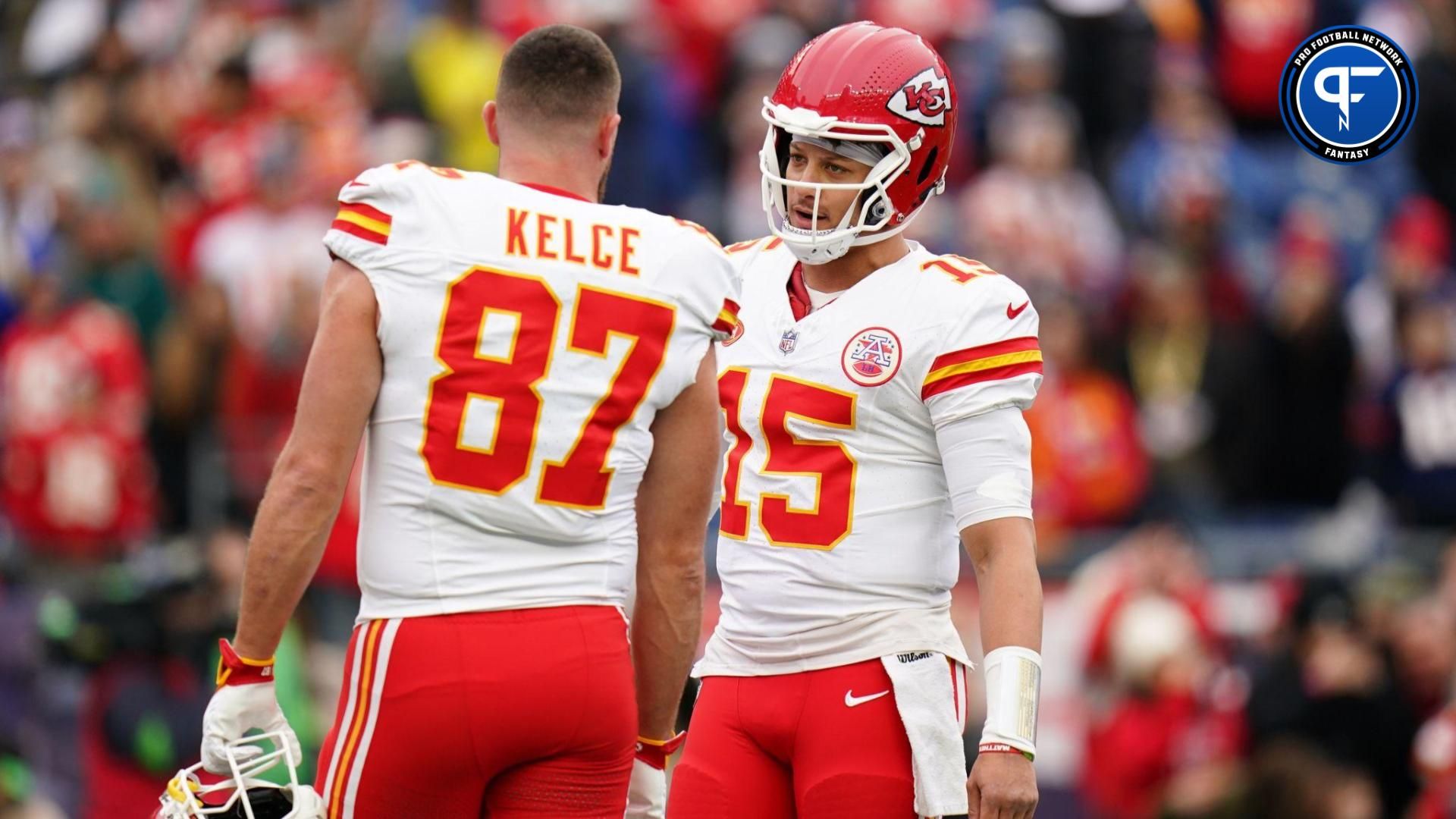 One potential superflex TE premium stack is Kansas City Chiefs TE Travis Kelce and QB Patrick Mahomes.