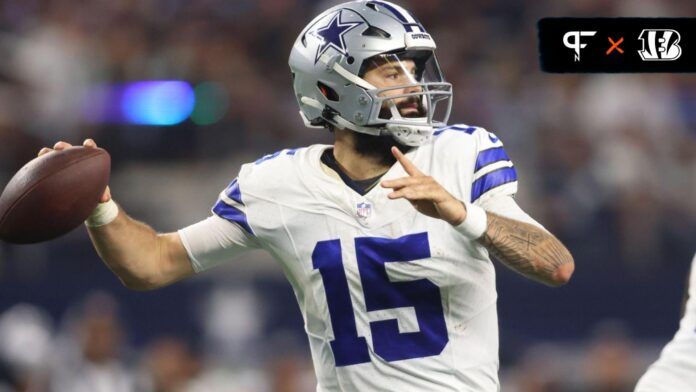 Former Dallas Cowboys and new Cincinnati Bengals quarterback Will Grier (15) throws a pass in the fourth quarter against the Las Vegas Raiders at AT&T Stadium.