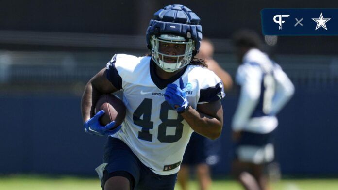 Dallas Cowboys tight end Princeton Fant (48) wears a Guardian helmet cap during training camp at Marriott Residence Inn-River Ridge Playing Fields.