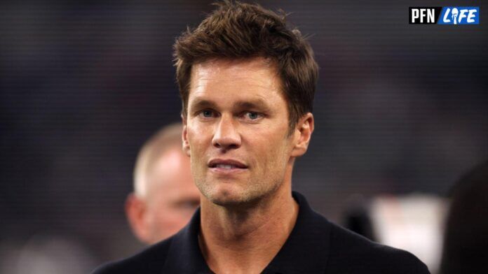 Former NFL player Tom Brady on the field before the game between the Dallas Cowboys and the Las Vegas Raiders at AT&T Stadium.