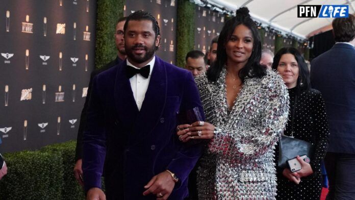 Denver Broncos QB Russell Wilson (left) and Ciara (right) appears on the red carpet prior to the NFL Honors awards presentation at Adrienne Arsht Center.