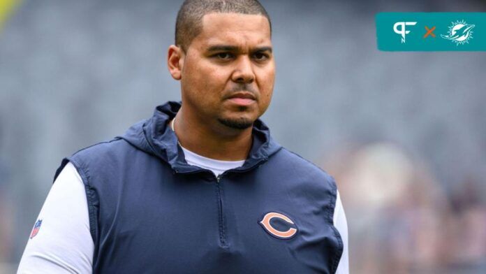 Chicago Bears general manager Ryan Poles looks on before a game against the Buffalo Bills at Soldier Field.