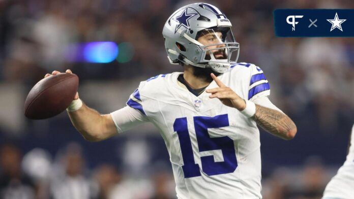 Dallas Cowboys QB Will Grier (15) throws a pass during the team's preseason game against the Las Vegas Raiders.