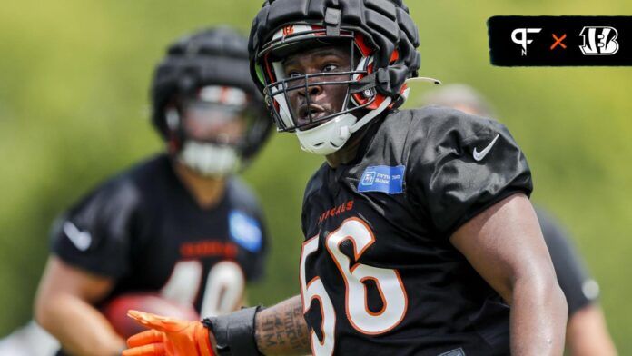 Cincinnati Bengals defensive end Raymond Johnson III (56) runs drills during training camp at Kettering Health Practice Fields.