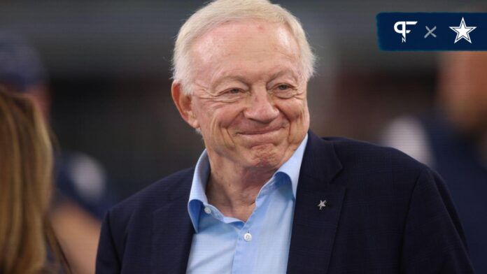 Dallas Cowboys owner Jerry Jones on the field before the game against the Las Vegas Raiders at AT&T Stadium.